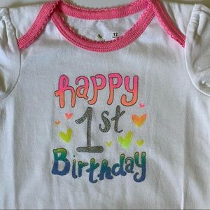First Birthday Shirt 18 months 1 Piece New Happy White Pink Rainbow Girl Outfit